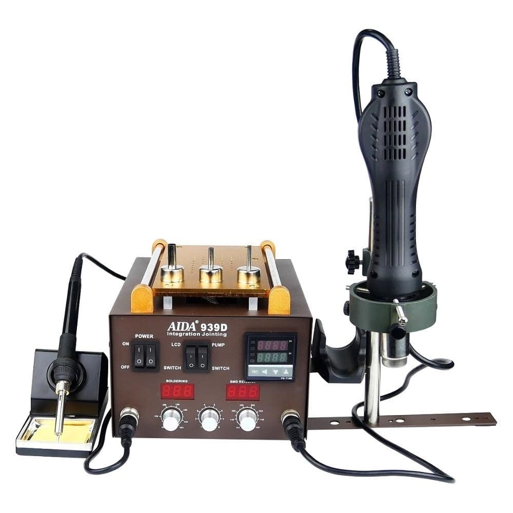 Паяльная станция Aida 939D, со встроенным вакуумным сепаратором 9" (20 x 11 см), фен, паяльник, третья рука | гарантия 6 мес.