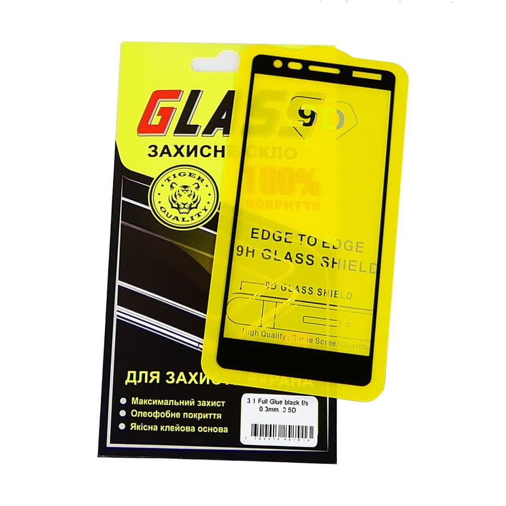 Захисне скло Nokia 3.1, чорне, iNobi, Full Glue, клей на усій поверхні, 0.3 мм, 2.5D, сумісне з чохлом | Закаленное защитное стекло
