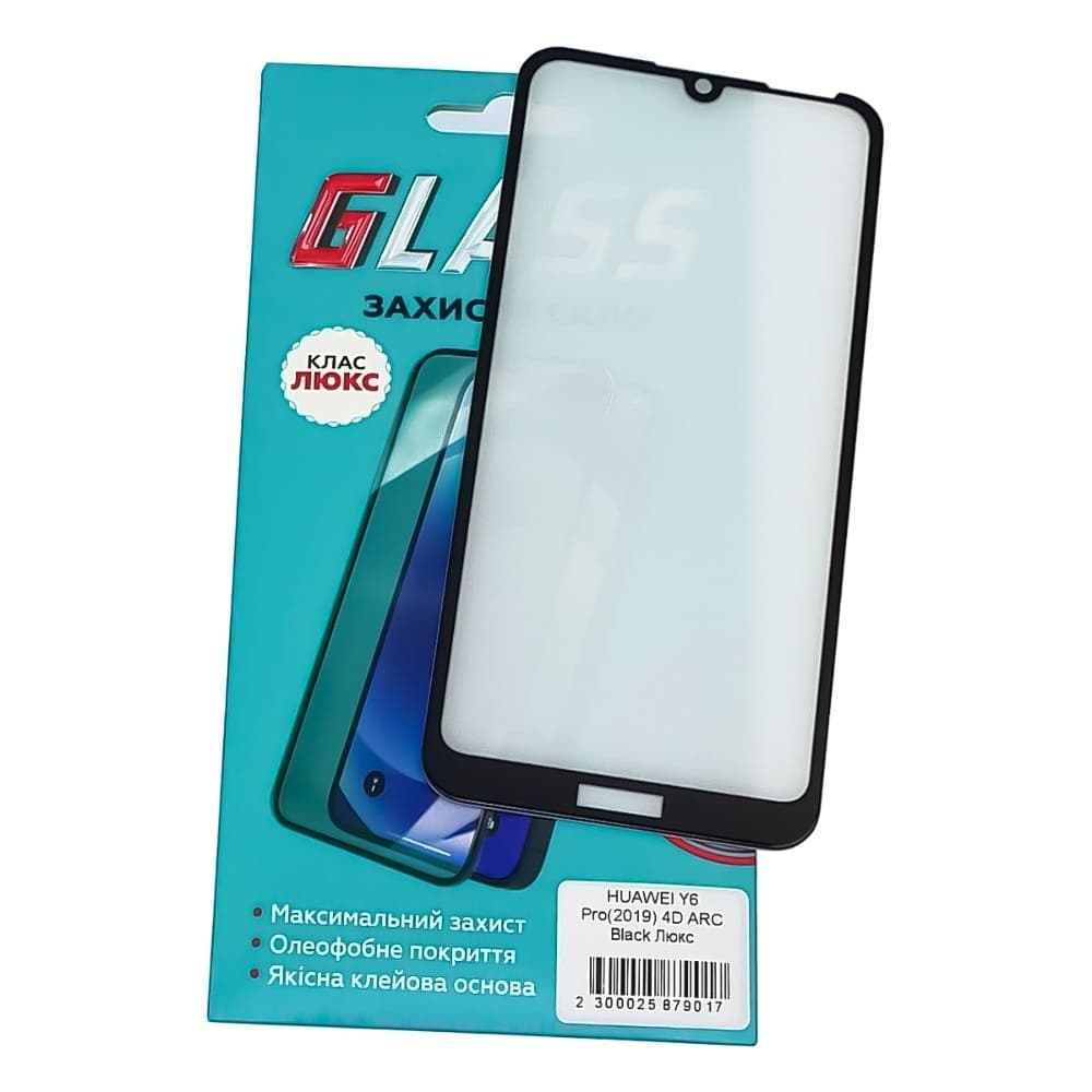 Захисне скло Huawei Y6 Pro (2019), Y6 (2019), Honor 8A, чорне, Люкс, 0.3 мм, 4D ARC, сумісне з чохлом | Закаленное защитное стекло