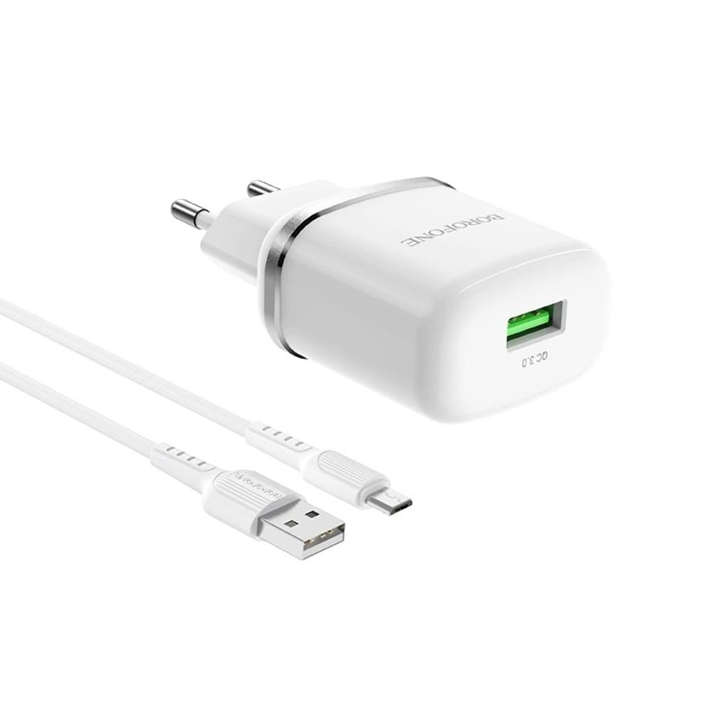 ������� �������� ���������� Borofone BA36A, 1 USB, 3.0 �, 18 ��, Quick Charge 3.0, � ������� Micro-USB, �����