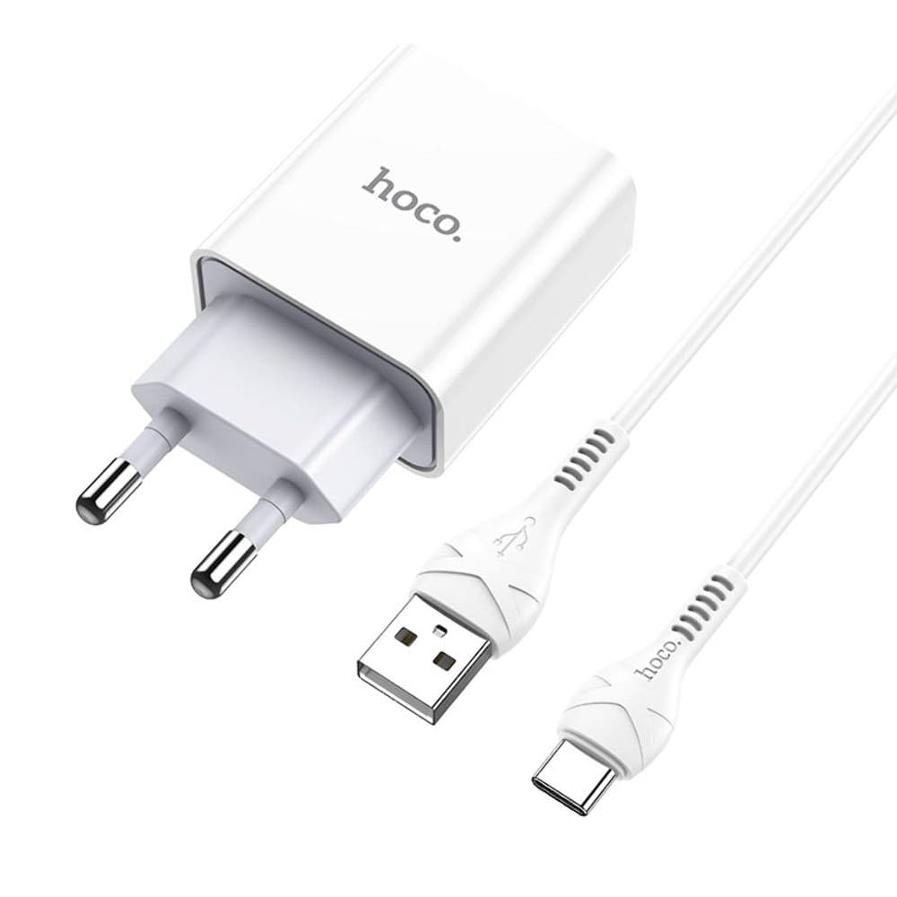 Сетевое зарядное устройство Hoco C81A, 1 USB, Type-C, 2.1 А, белое, с кабелем Type-C