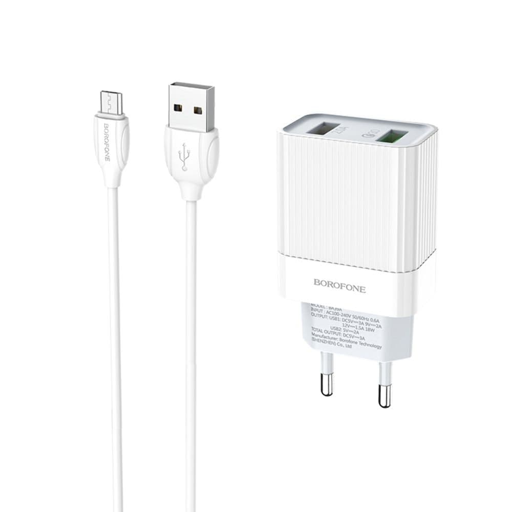 ������� �������� ���������� Borofone BA39A, 2 USB, 3.0 �, 18 ��, Quick Charge 3.0, Micro-USB, �����