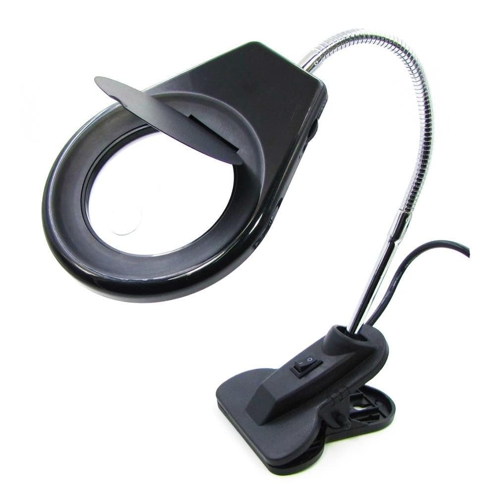 Лупа двойная на гибкой ноге с зажимом WEP 628B, с регулируемой LED-подсветкой, 220 В, большая лупа d=85 мм, 5x; малая лупа d=20мм, 10x