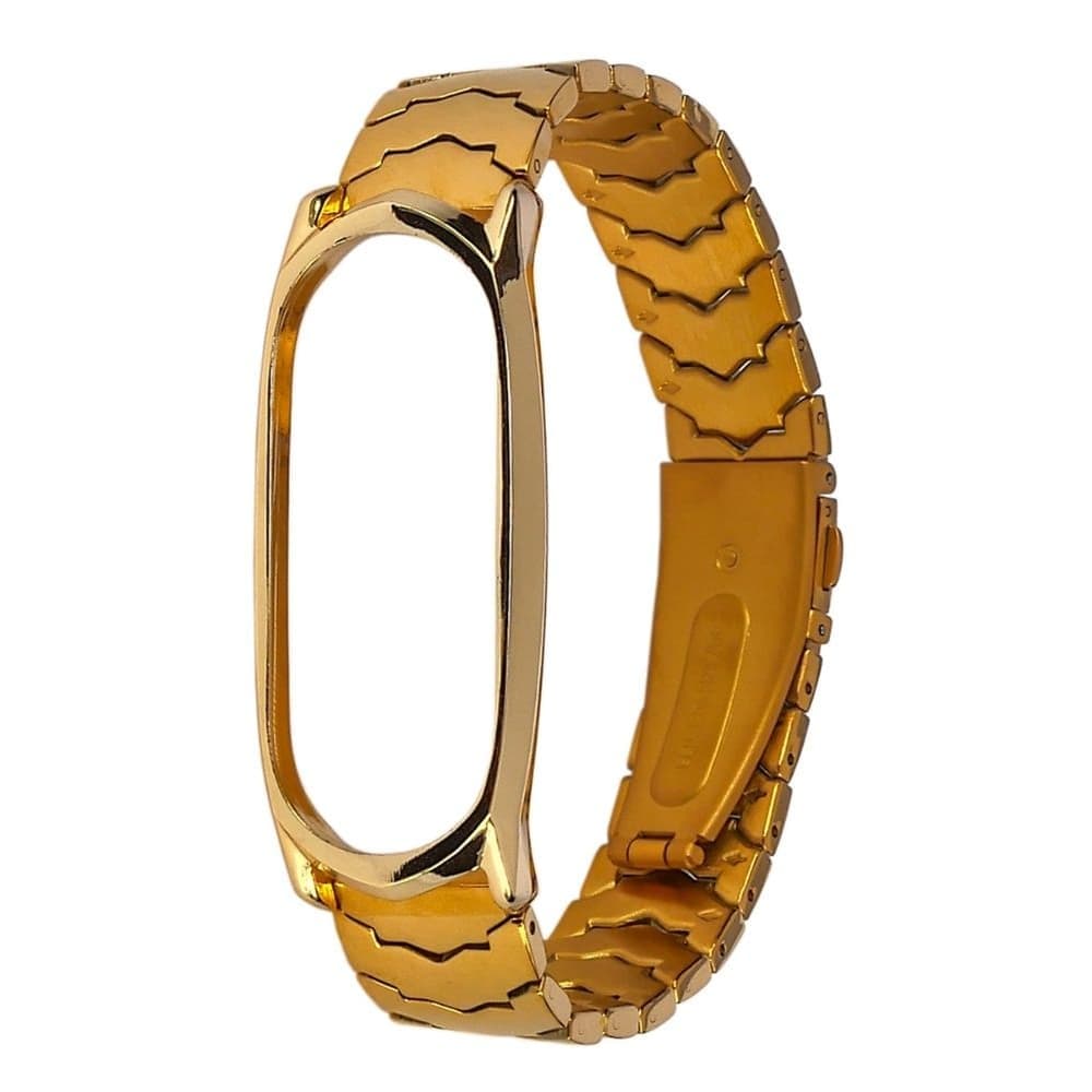 Ремешок Xiaomi Mi Band 3, Mi Band 4, Mi Band 5, Mi Band 6, металлический, блочный, золотистий