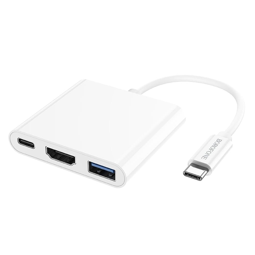 ������������� ��� Borofone DH4, 3 � 1, Type-C �� USB 3.0 (F)/ HDMI (F)/ Type-C (F), Power Delivery (60 ��), 11 ��, ����