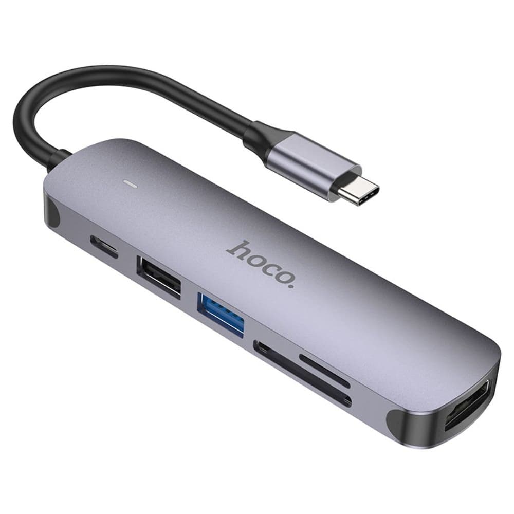 ������������� ��� Hoco HB28, 6 � 1, Type-C �� USB 3.0 (F)/ USB 2.0 (F)/ HDMI (F)/ Type-C (F)/ SD/ TF, Power Delivery (60 ��), 13 ��, �����������