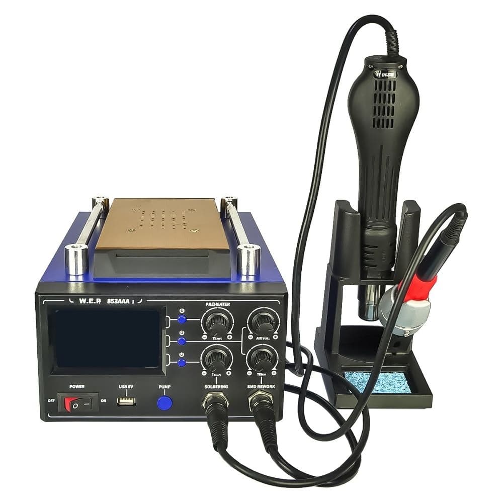 Паяльна станція WEP 853AAA-I, із вбудованим вакуумним сепаратором 9" (20 x 11 см), фен, паяльник, USB 5V
