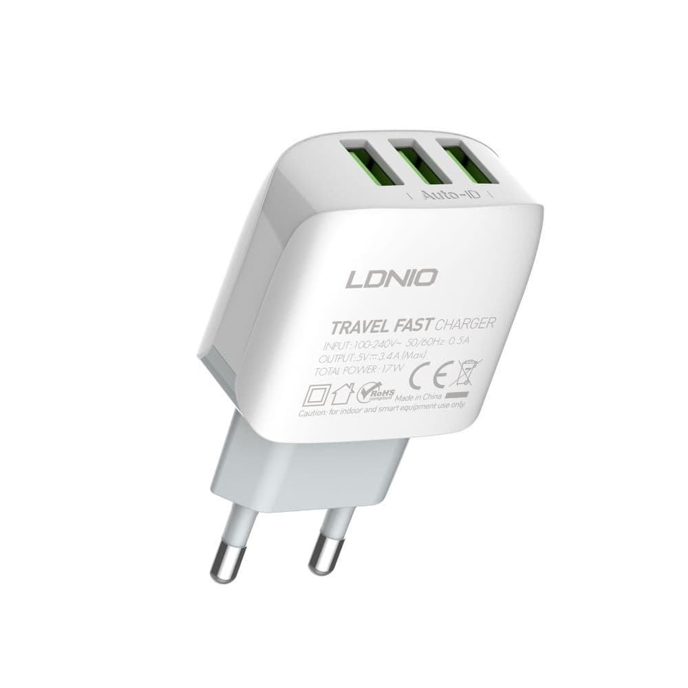 ������� �������� ���������� Ldnio A3312, 3 USB, �����, � ������� USB �� Type-C