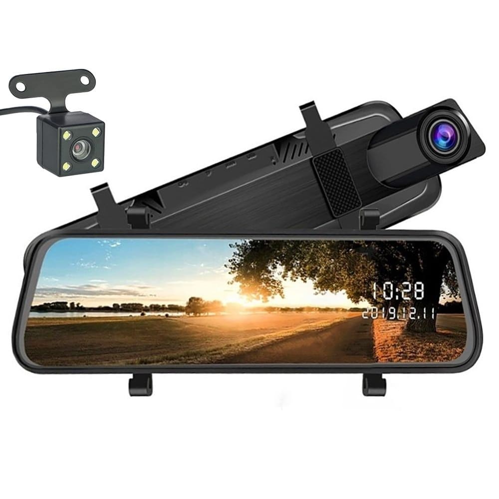 Зеркало-видеорегистратор V10 (K2) HD 1080P, LCD 9.66", угол обзора 170 градусов, с камерой заднего вида, сенсорный дисплей