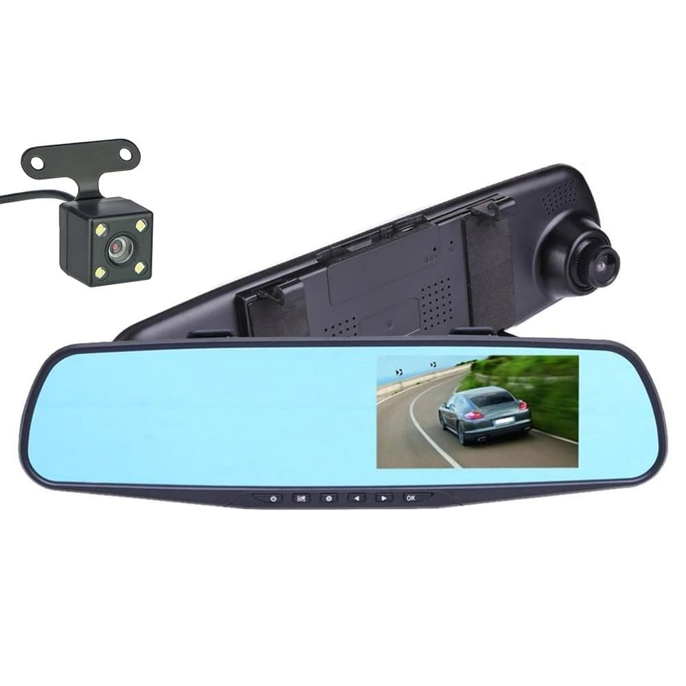 Зеркало-видеорегистратор V5 (A60) FHD 1080P, угол обзора 170 градусов, LCD 4.3", TF card 32 Gb/Class 10 с камерой заднего вида