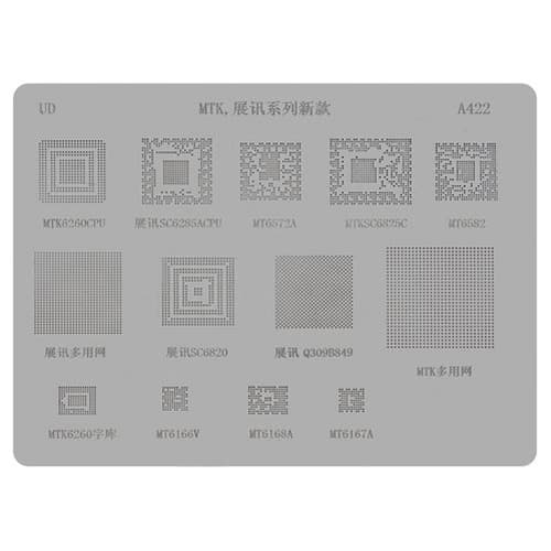 BGA-трафарет A422 для China-phone universal, MT6572A, SC6825C, MT6582, MT6166, SC6820, MTK6260CPU, SC6285A, Q309B849, MT6168A, MT6167A, 13 in 1