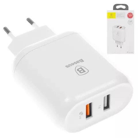 ������� �������� ���������� Baseus BS-EUQC01, Quick Charge, USB ���� 5� 3�/9� 2�/12� 1,5�, (USB-����� 5V 1A), �����, CCALL-AG02