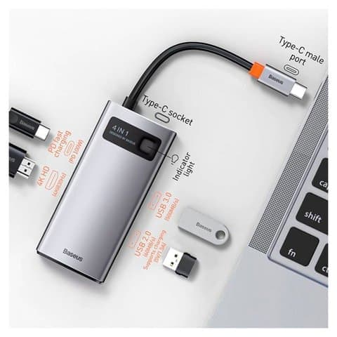 USB-��� Baseus Metal Gleam, Type-C �� USB, USB 3.0 ���-A, HDMI, � �����������, ����, 4 �����, #CAHUB-CY0G