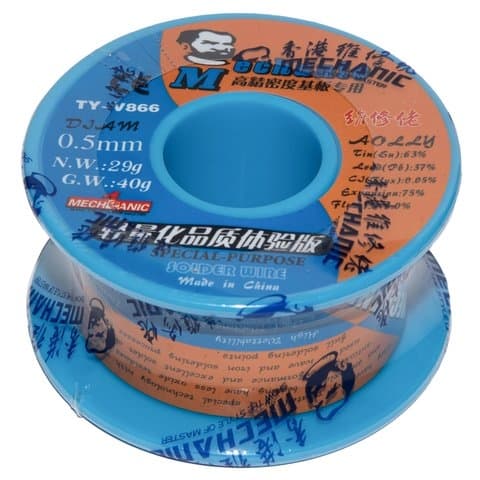 Припой Mechanic TY-V866, Sn 63%, Pb 37%, флюс 1-3%, 0.5 мм, 40 г