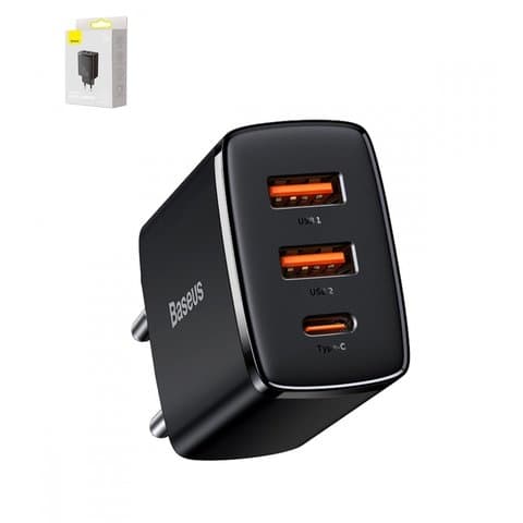 ������� �������� ���������� Baseus Compact, Quick Charge, 220 �, ������, USB Type-C, USB ���-A, 30 ��, 3 �����, CCXJ-E01
