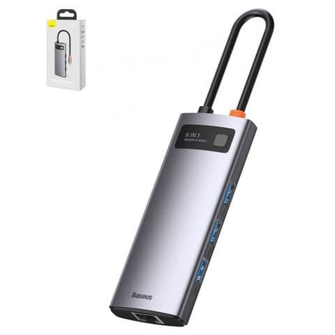 USB-��� Baseus Metal Gleam, USB ���-C, USB 3.0 ���-A, RJ-45, HDMI, � �����������, ����, 6 ������, #CAHUB-CW0G