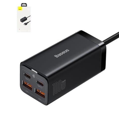 ������� �������� ���������� Baseus GaN3 Pro, Fast Charge, ������, USB Type-C, USB ���-A, c ������� USB Type-C � USB Type-C, 100 ��, 4 �����, CCGP000101