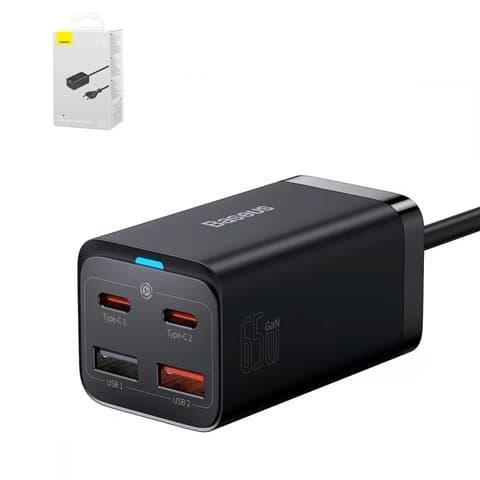 ������� �������� ���������� Baseus GaN3 Pro, Fast Charge, ������, USB Type-C, USB ���-A, c ������� USB Type-C � USB Type-C, 65 ��, 3 �����, CCGP040101