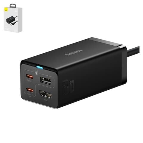 ������� �������� ���������� Baseus GaN5 Pro Desktop, 67 ��, Quick Charge, ������, USB Type A ������ ��� �������� ������, c ������� USB ���-C � USB ���-C, 4 �����, #CCGP110201