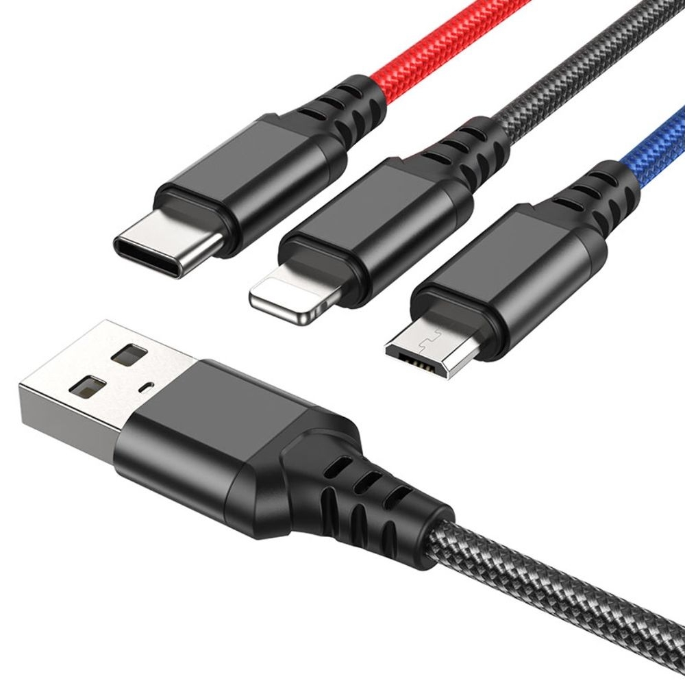 USB-������ Hoco X76, 3 � 1, Lightning, Type-C, Micro-USB, 100 ��, ������, ������ ��� �������, ����� �������� ������ ��������
