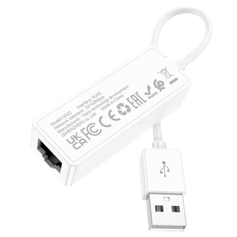 ������� ���������� Hoco UA22, LAN 100 Mbps USB �� RJ45 (F), 14 ��, ����