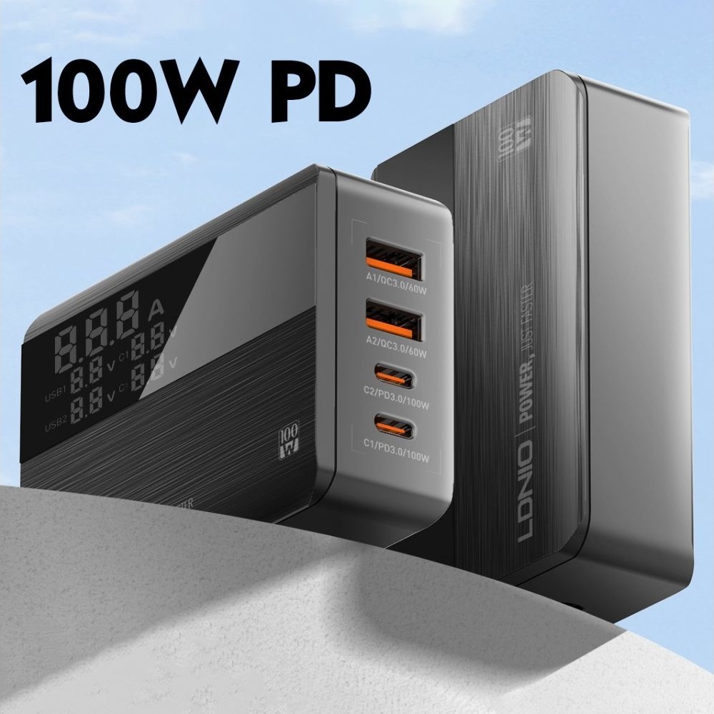 ������� �������� ���������� Ldnio A4809C, 2 USB, 2 Type-C, Quick Charge, Power Delivery, 100 ��, c ��������, ������