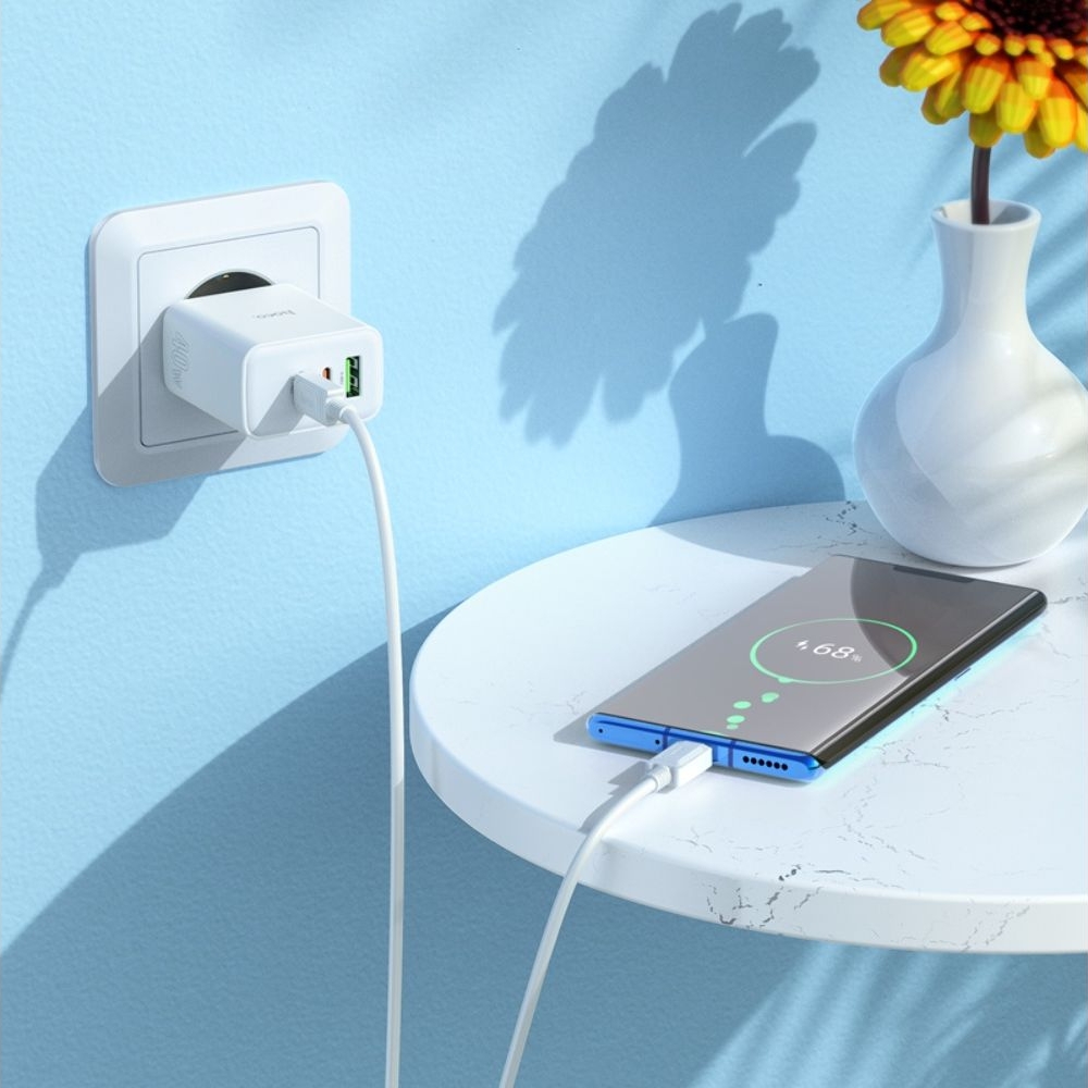 ������� �������� ���������� Hoco C126A, 1 USB, 2 Type-C, PowerDelivery (40 ��), �����, � ������� Type-C �� Type-C