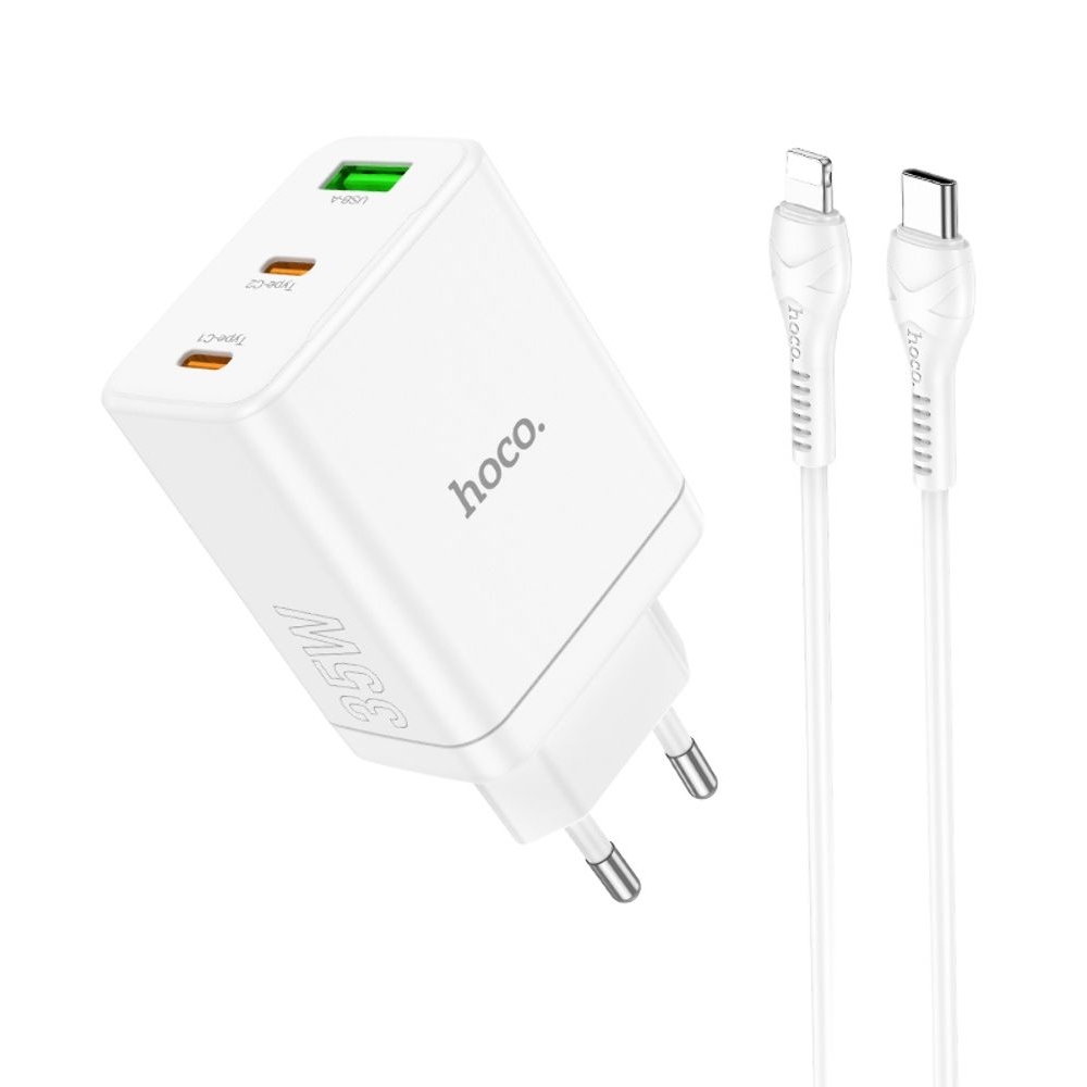 ������� �������� ���������� Hoco N33, 1 USB, 2 Type-C, PowerDelivery (35 ��), �����, � ������� Type-C �� Lightning