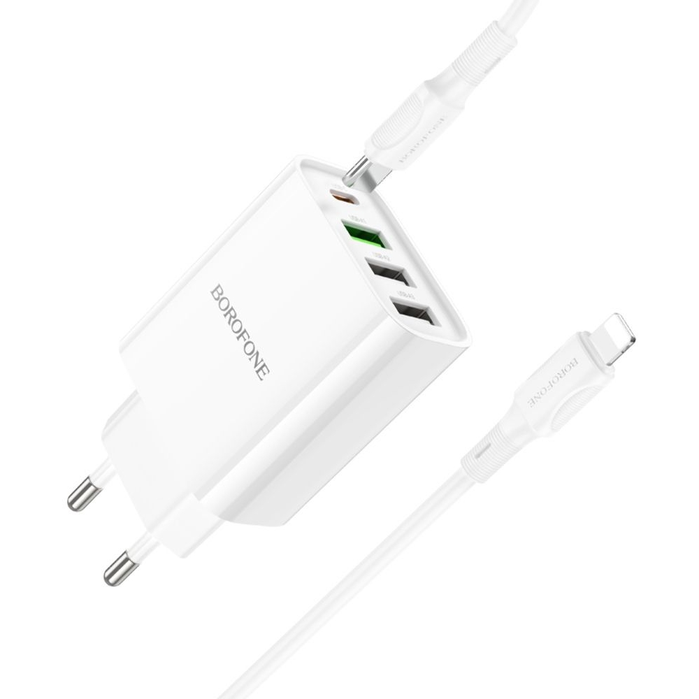 ������� �������� ���������� Borofone BA79A, 3 USB, 1 Type-C, �����, � ������� Type-C �� Lightning