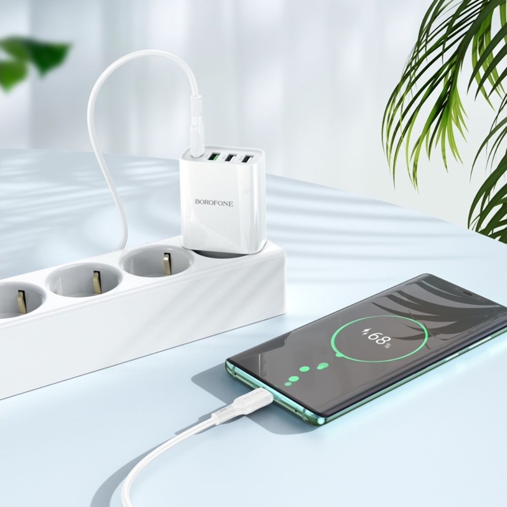 ������� �������� ���������� Borofone BA79A, 3 USB, 1 Type-C, �����, � ������� Type-C �� Type-C