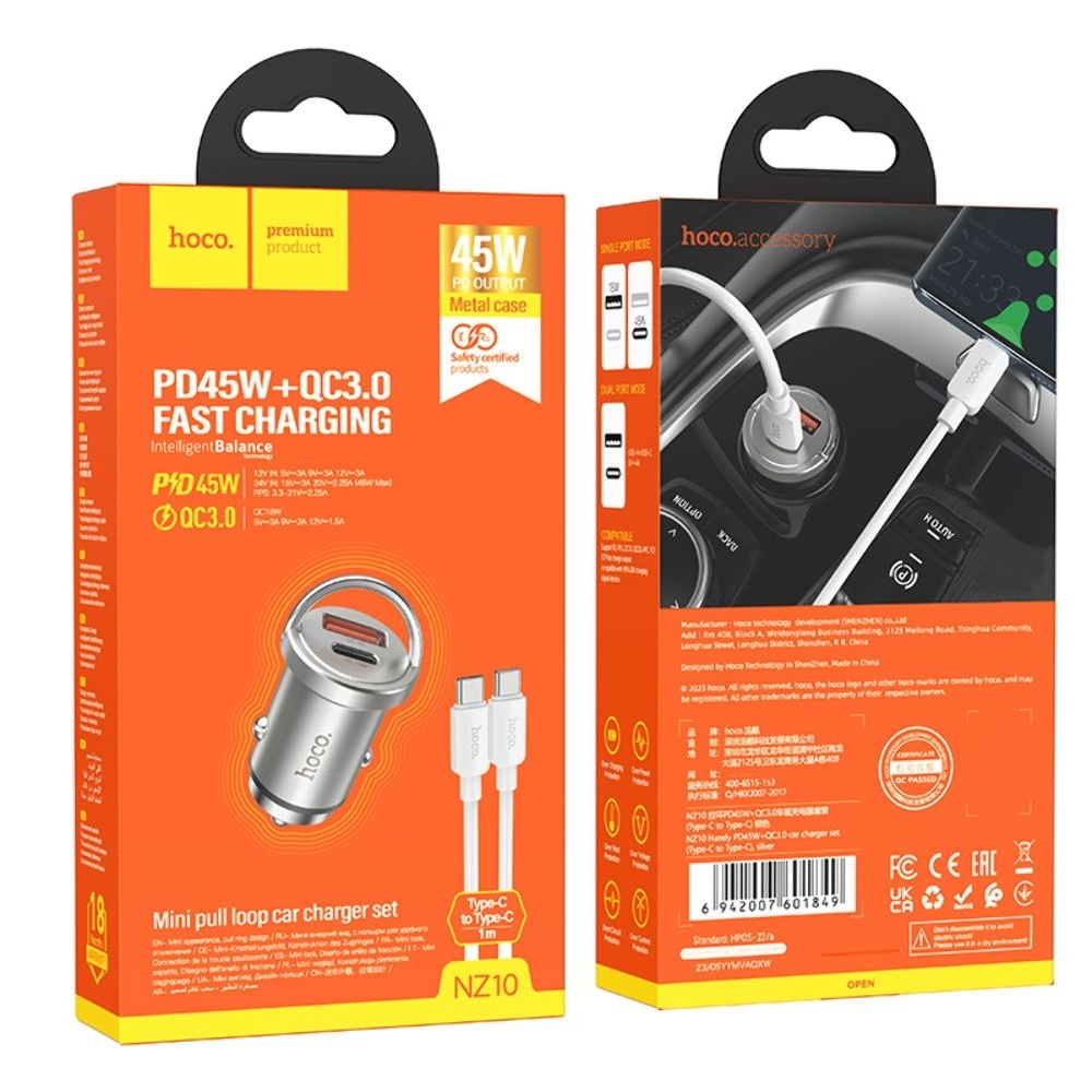 ������������� �������� ������� Hoco NZ10, USB, Type-C, Power Delivery (45 ��), ����������� + ������, Type-C �� Type-C | �������, �������� ����������