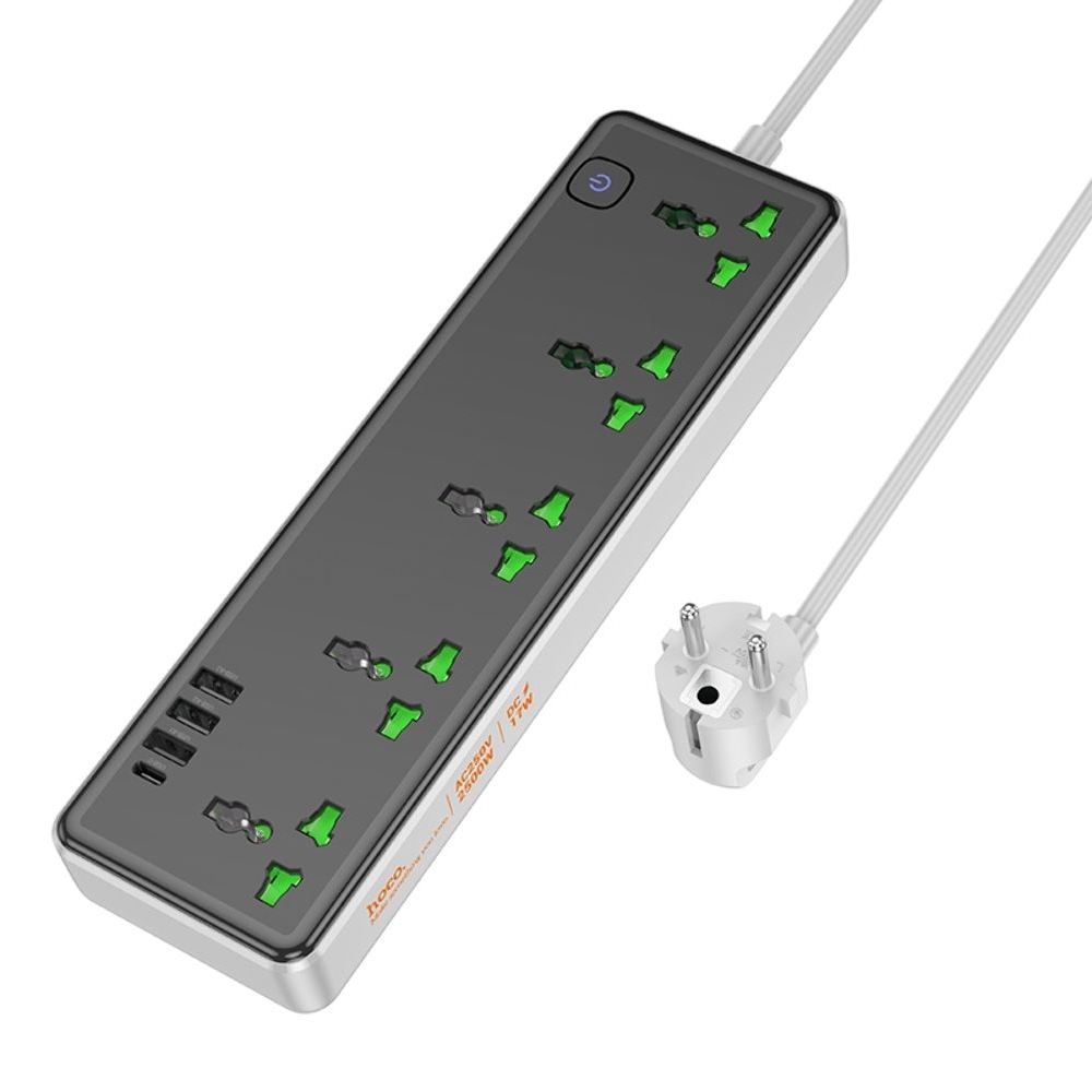 ������� �������� ���������� ���������� Hoco AC13A, 3 USB, 1 Type-C, 5 �������, 100 ��, ������