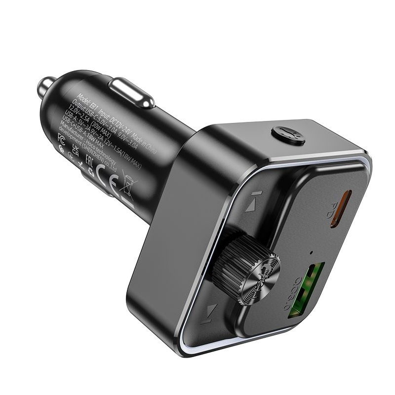 ������������� �������� ������� Hoco E81 USB/ Type-C PD, Quick Charge, 30W c �������� c FM-����������� ������ | �������, �������� ����������