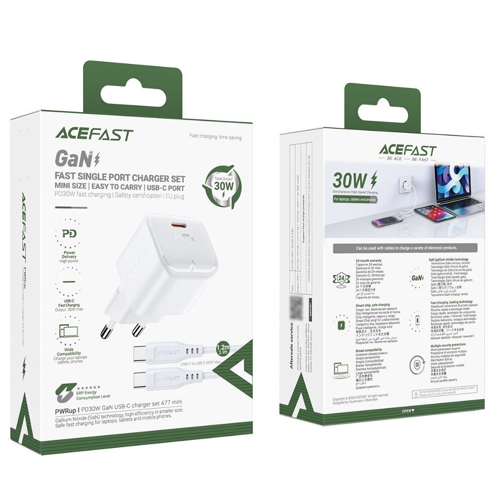 ������� �������� ���������� Acefast A77 mini Type-C , Power Delivery (30 ��), GaN, � ������� Type-C �� Type-C, �����