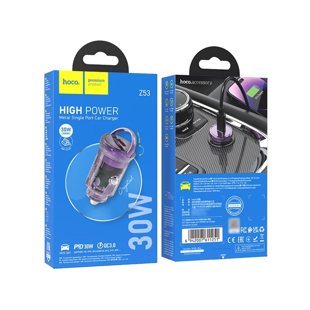 ������������� �������� ������� Hoco Z53 Type-C, Power Delivery (30 ��), transparent purple | �������, �������� ����������