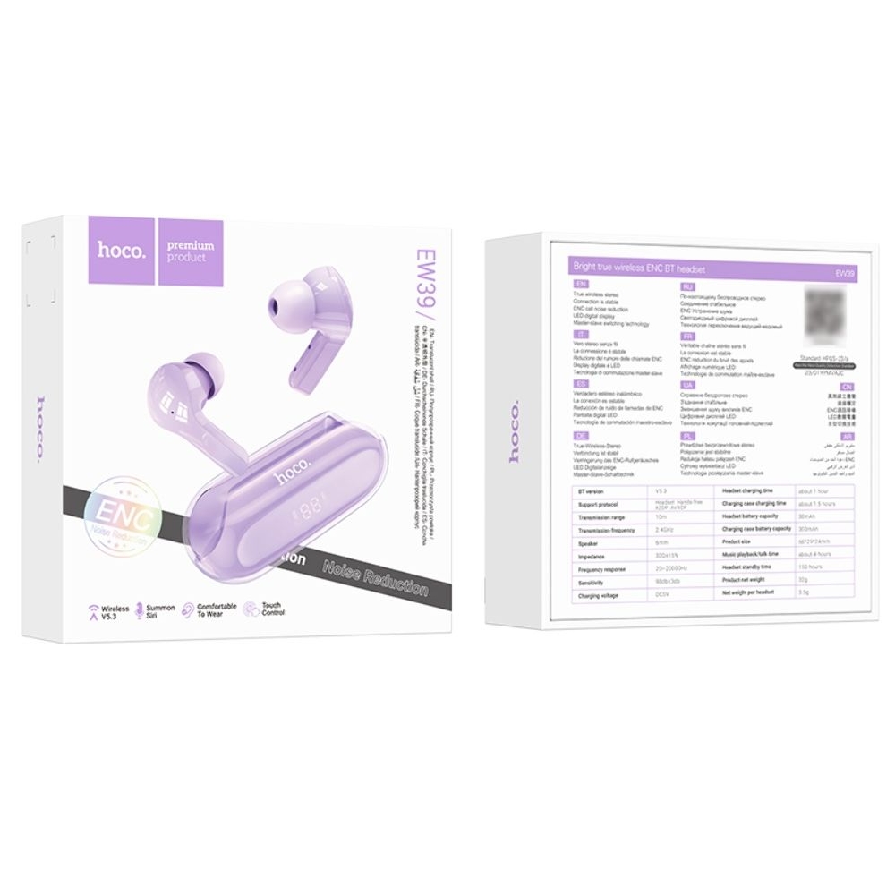 �������� ������������ ��������� Hoco EW39 TWS purple