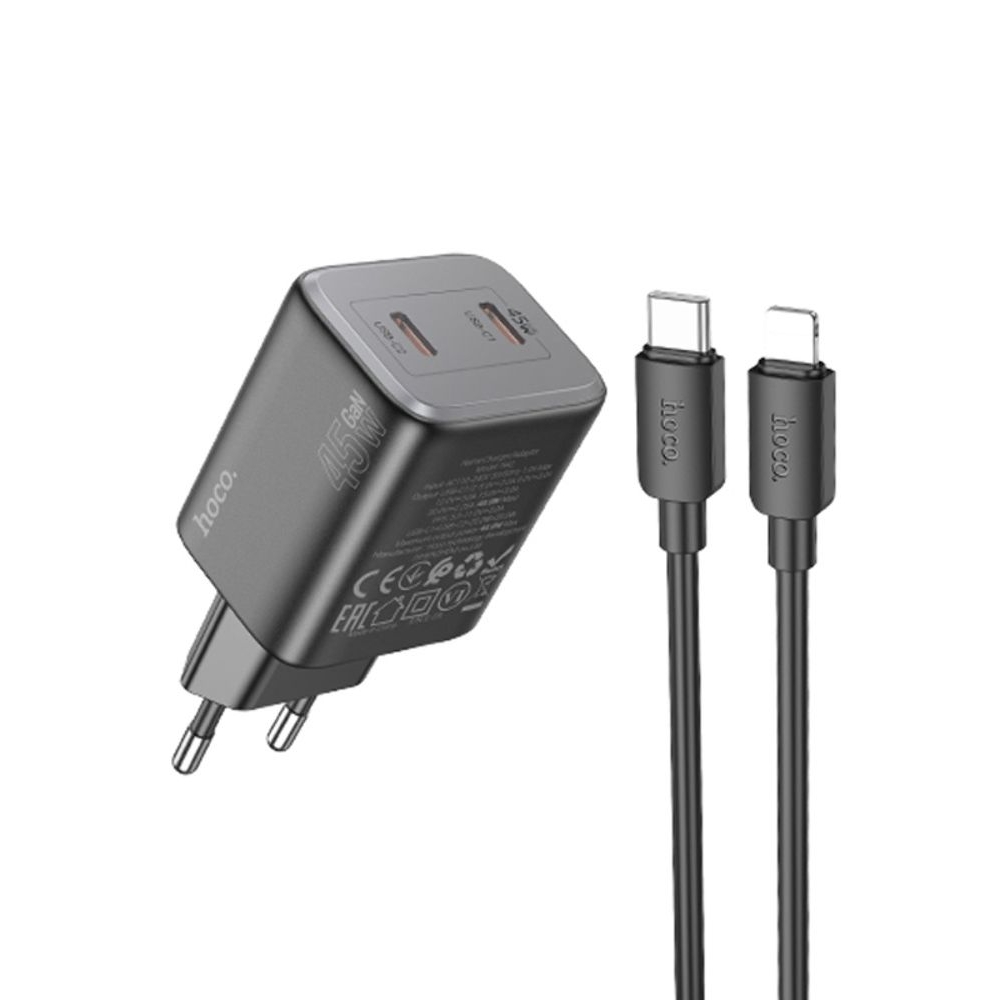 ������� �������� ���������� Hoco N42 2 Type-C Power Delivery (45 ��), ������ + ������ Type-C �� Lightning