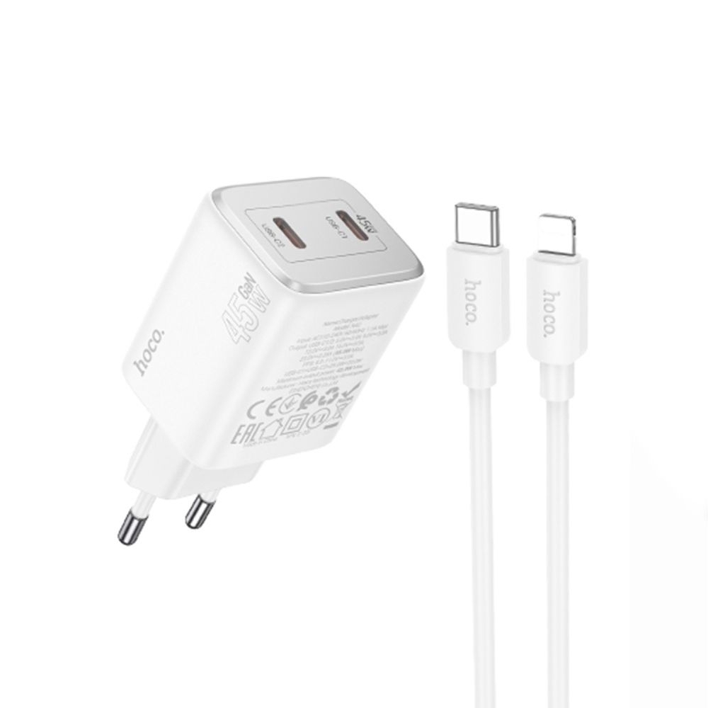 ������� �������� ���������� Hoco N42 2 Type-C Power Delivery (45 ��), ���� + ������ Type-C �� Lightning