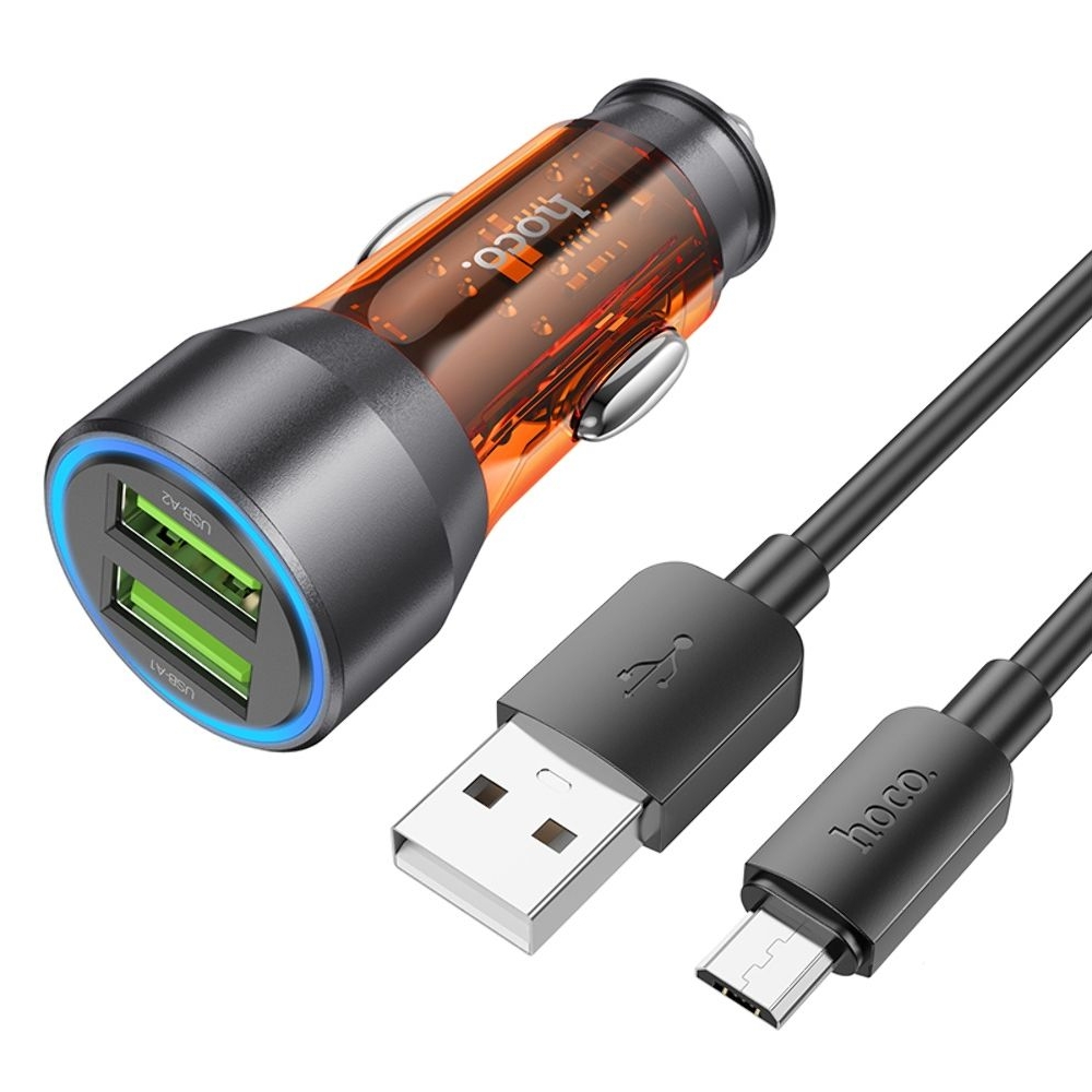 ������������� �������� ������� Hoco NZ12 2 USB, Quick Charge, 36W transparent orange + ������ USB to MicroUSB | �������, �������� ����������