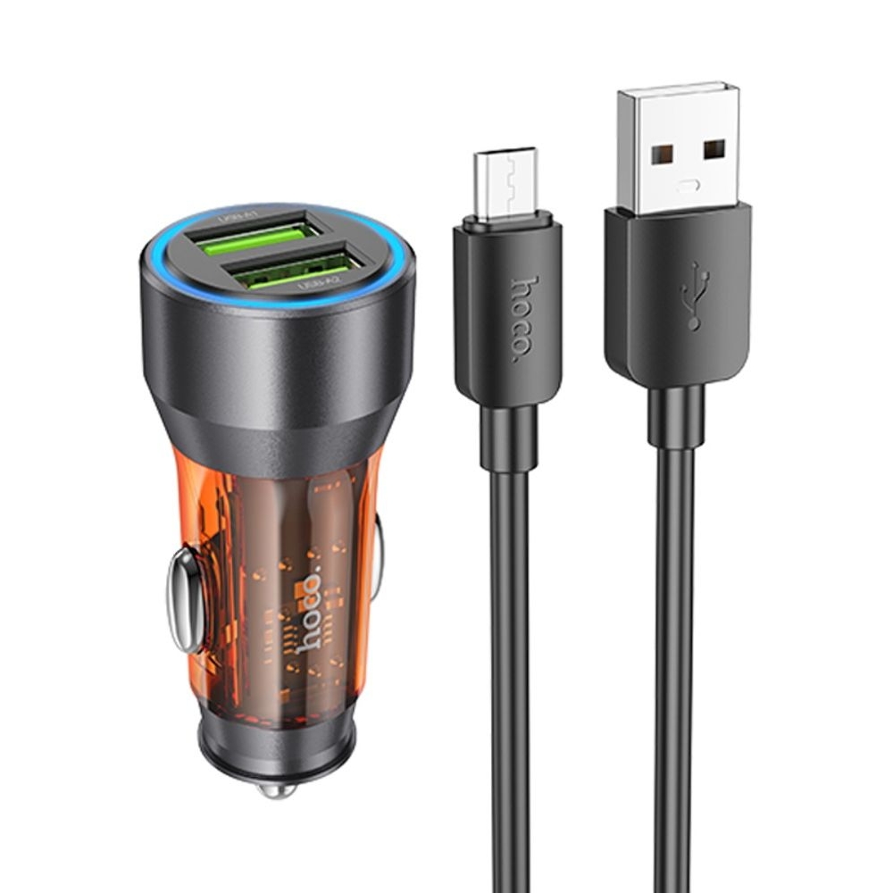 ������������� �������� ������� Hoco NZ12 2 USB, Quick Charge, 36W transparent orange + ������ USB to MicroUSB | �������, �������� ����������
