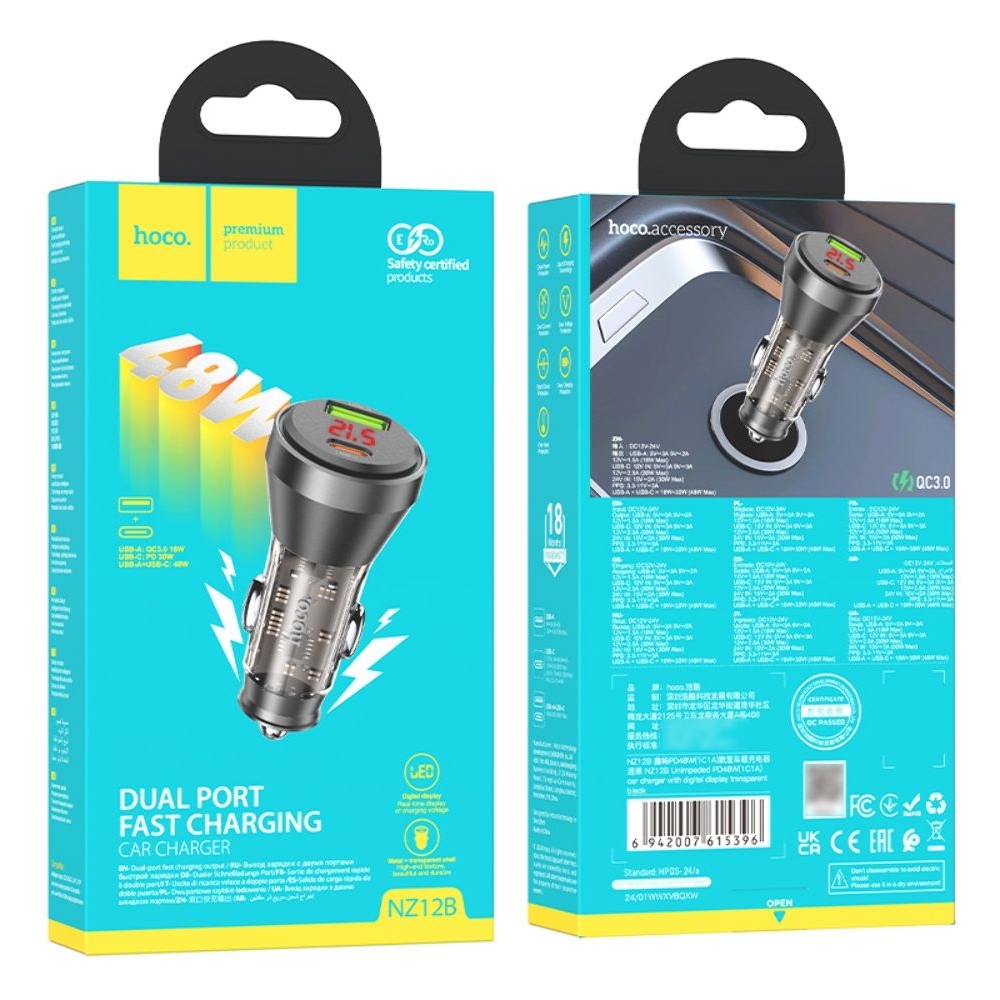 ������������� �������� ������� Hoco NZ12B USB/ Type-C PD 48W � �������� transparent, ������ | �������, �������� ����������