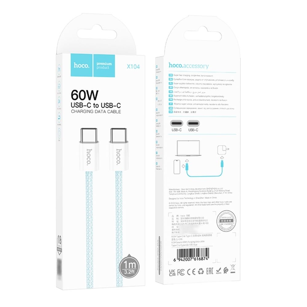 ������ Hoco X104 Type-C �� Type-C PD 60W 1m, �����
