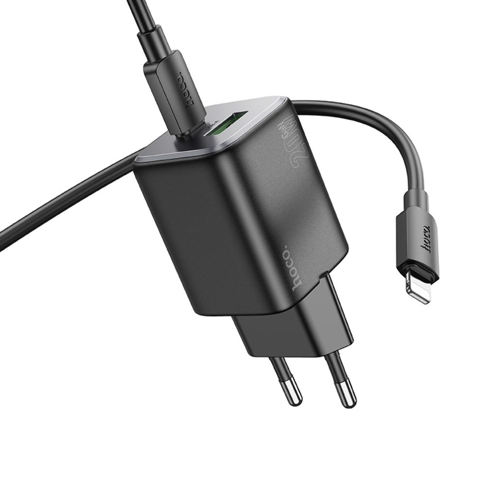 ������� �������� ���������� Hoco N41 USB/ Type-C PD QC black + ������ Type-C to Lightning