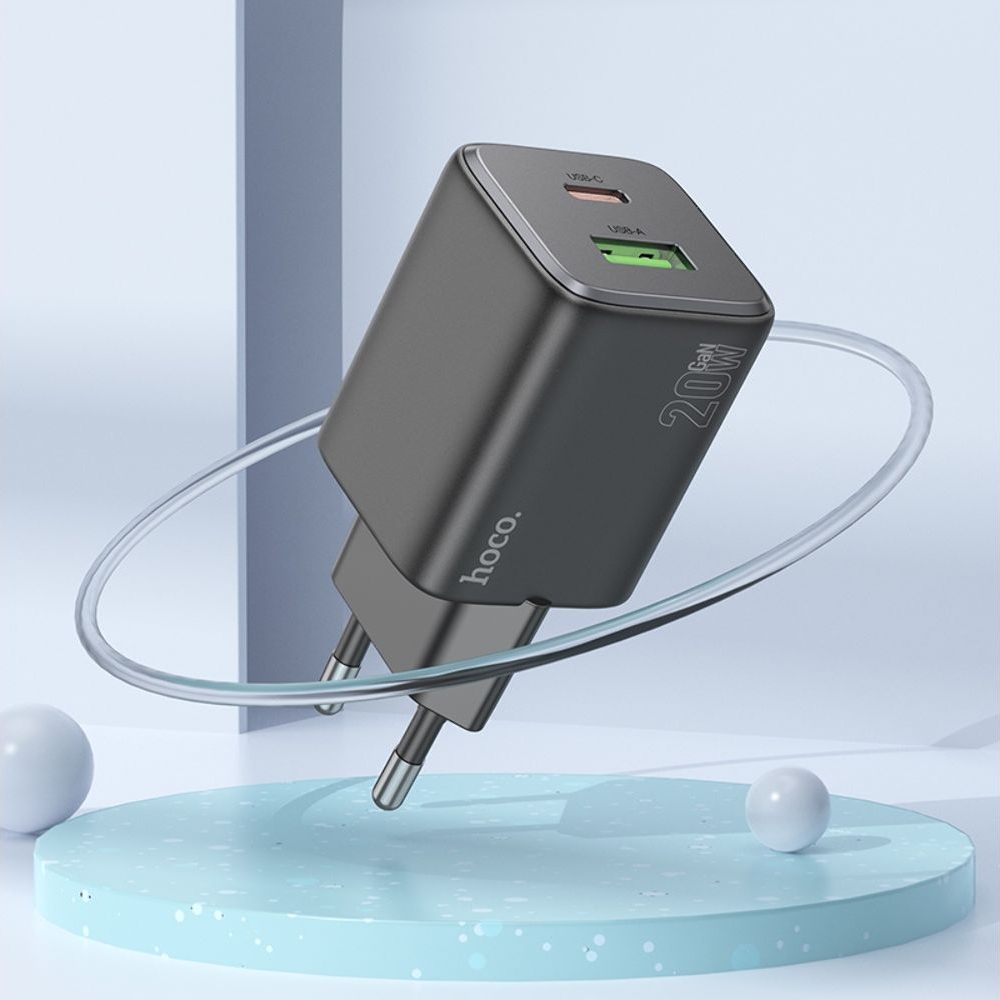 ������� �������� ���������� Hoco N41 USB/ Type-C PD QC black + ������ Type-C to Type-C