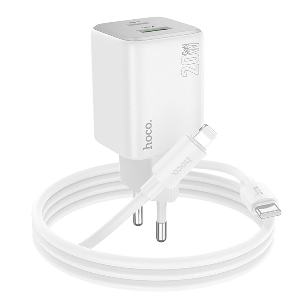 ������� �������� ���������� Hoco N41 USB/ Type-C PD QC white + ������ Type-C to Lightning