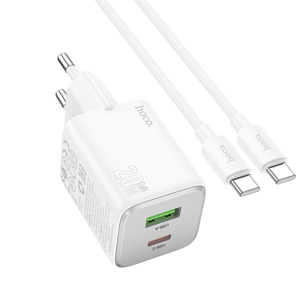 ������� �������� ���������� Hoco N41 USB/ Type-C PD QC white + ������ Type-C to Type-C