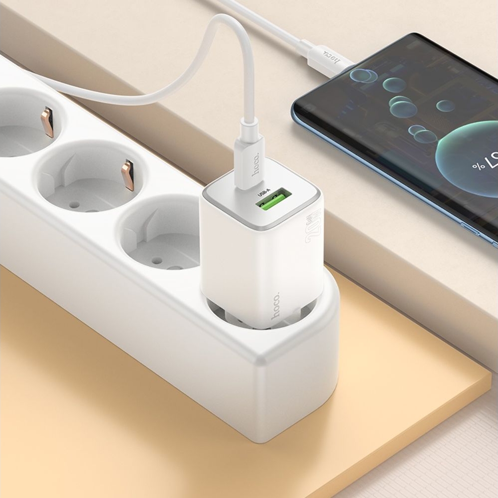 ������� �������� ���������� Hoco N41 USB/ Type-C PD QC white + ������ Type-C to Type-C