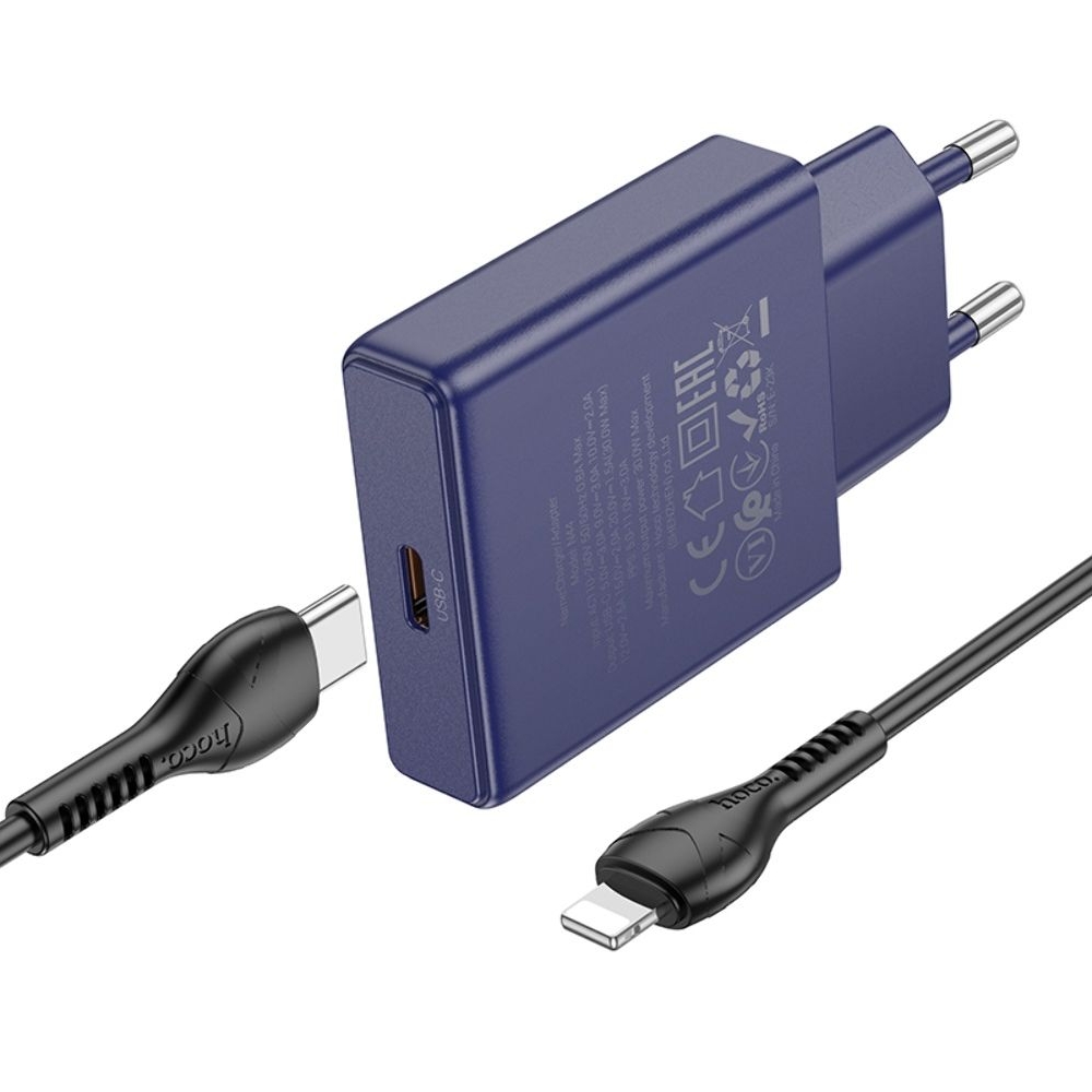 ������� �������� ���������� Hoco N44 Type-C PD 30W + ������ Type-C to Lightning titanium blue