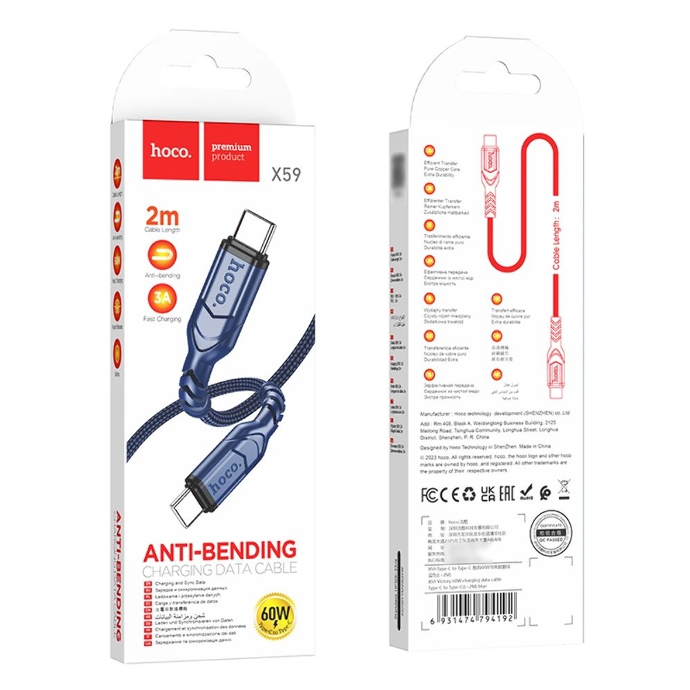 ������ Hoco X59 Type-C to Type-C PD 60W 2m blue