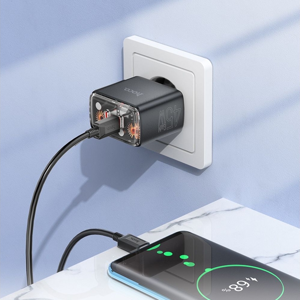 ������� �������� ���������� Hoco CS43A 2 Type-C PD 45W black + ������ Type-C to Type-C